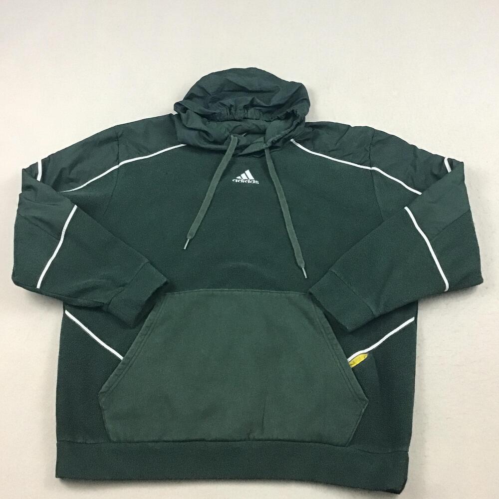 Adidas Hoodie Men XL Green Pullover Hooded Pockets Lined Heavyweight Fleece